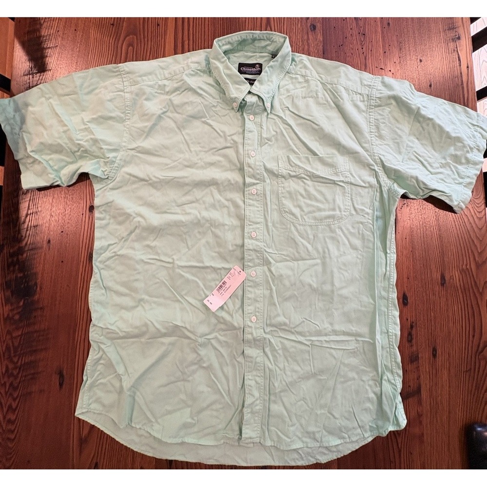 Mens Large Original Chino Shirt Cotton Short Sleeve Green NWT